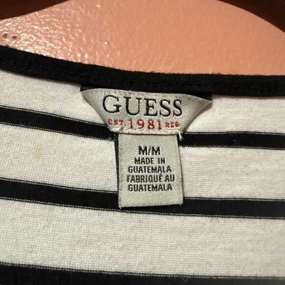 Guess Womens TShirt M Medium Black White Striped Short Sleeve Round Neck - Picture 6 of 9